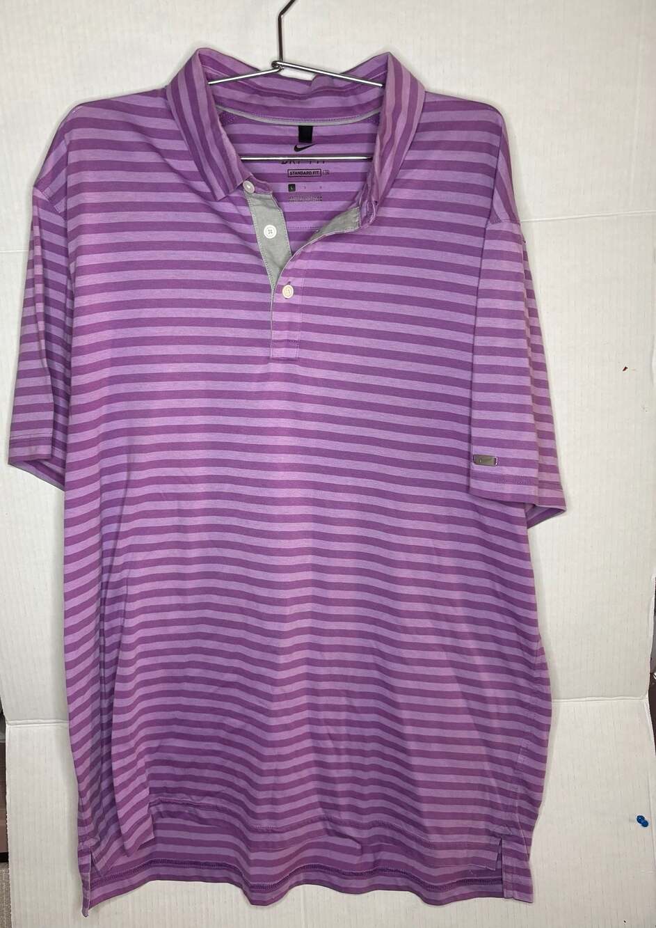 Nike Dri-FIT Standard Fit Purple Striped Short Sleeve Golf Polo Shirt